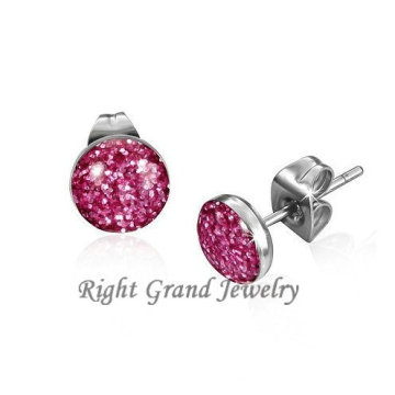 New Design Pink Glitter Surgical Steel Fancy Stud Earrings